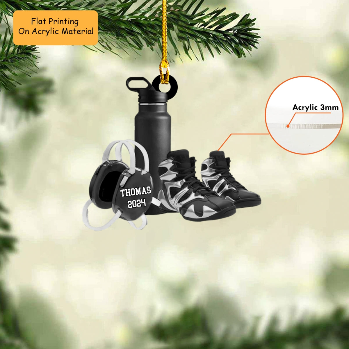 Personalized Wrestling Shoes And Ear Guard Flat Acrylic Ornament, Ornament Gifts For Son, Grandson, Wrestler, Daughter