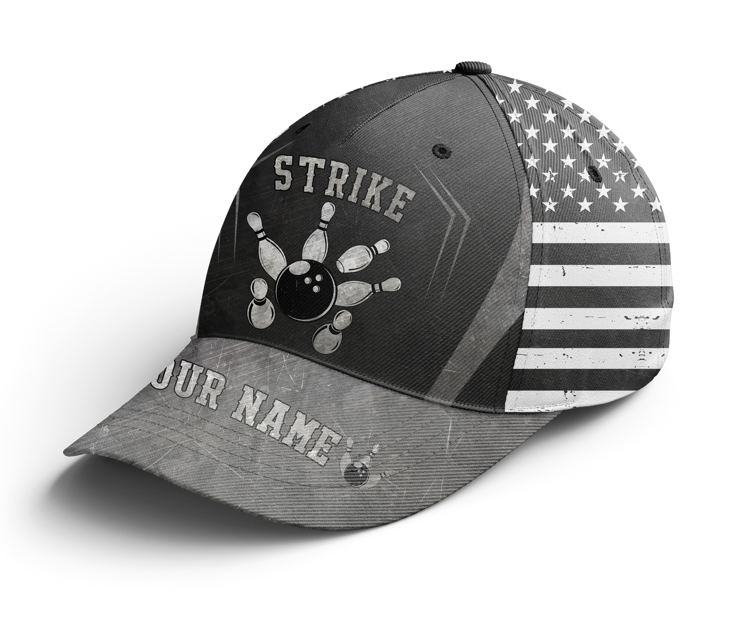 Customized Bowling Classic Cap, American Flag Dark Color Strike Bowling Hat For Men Women, Bowlers, Team League