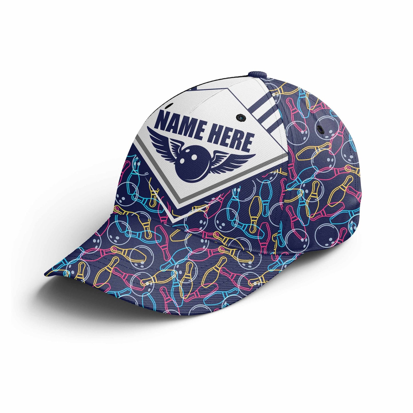 Customized Bowling Classic Cap, Colorful Pins & Ball Pattern Bowling Hat For Men Women, Bowlers, Team League, Bowling Lover