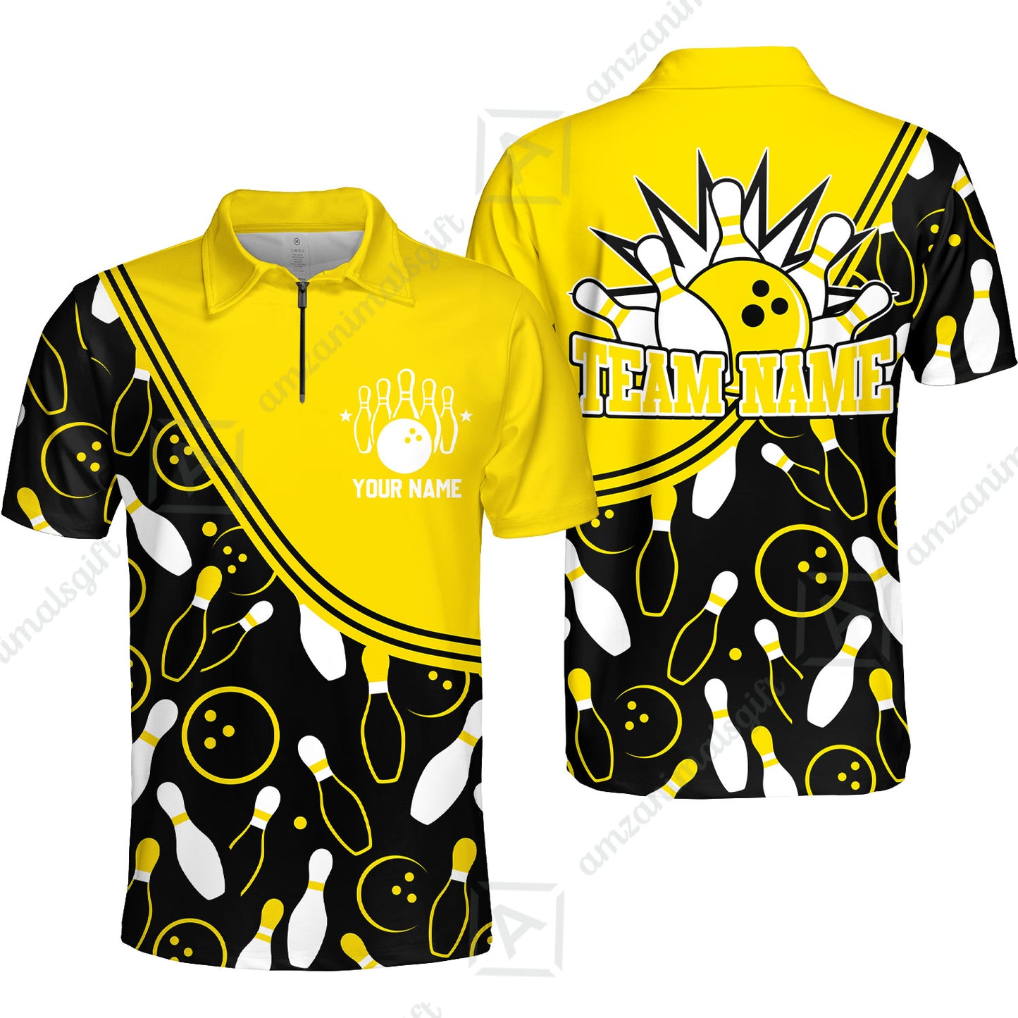 Customized Bowling Quarter-Zip Polo Shirt, Bowling Multicolor Custom Team Bowling Uniform Jersey for Bowlers