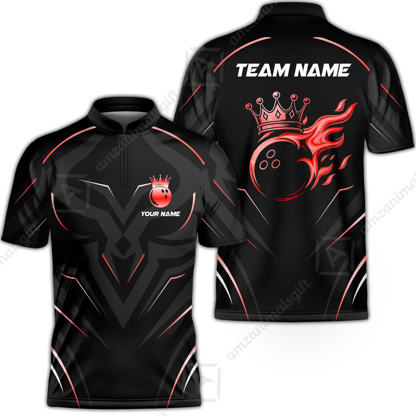 Customized Bowling Stand Collar Quarter-Zip Shirt, Custom Crown Multicolor Bowling Style Uniform Jersey For Bowlers