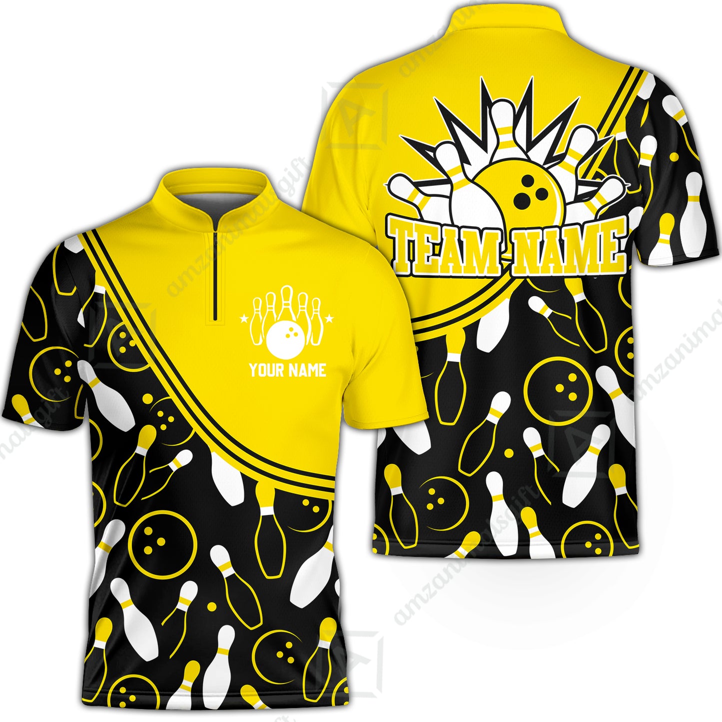 Customized Bowling Stand Collar Quarter-Zip Shirt, Custom Multicolor Bowling Style Uniform Jersey For Bowlers