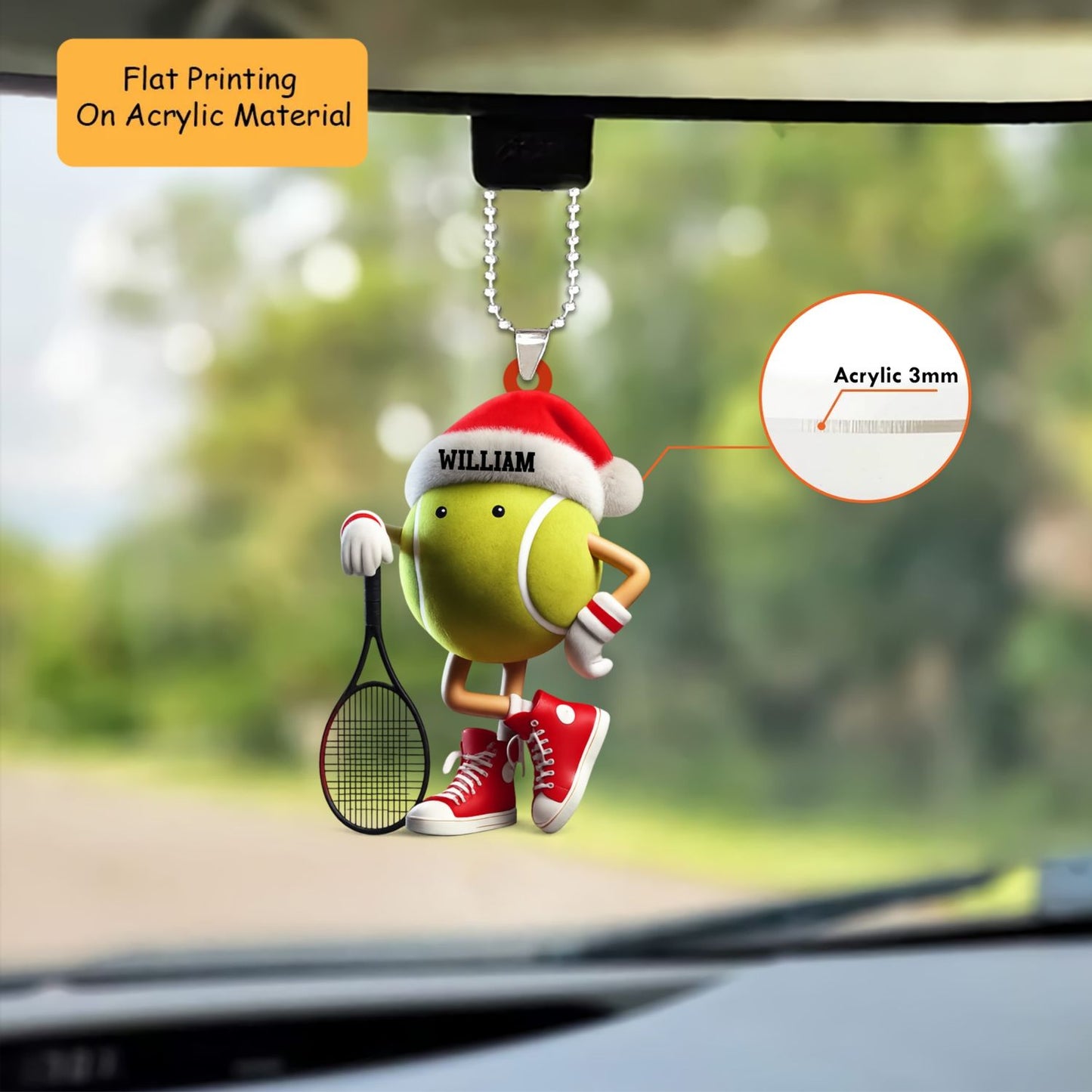 Personalized Tennis Ball Christmas Ornament, Cute Tennis Ball, Custom Ornament Christmas Gift, Keychain Tennis, Car Ornament Tennis