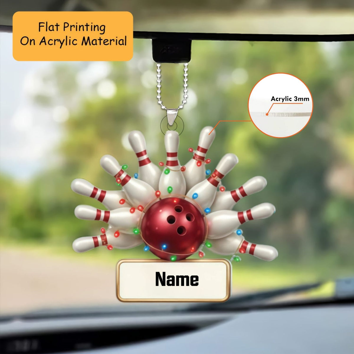 Personalized Bowling Ball and Pins Ornament, Christmas Gift for Bowler, Bowling KeyChains, Car Ornaments
