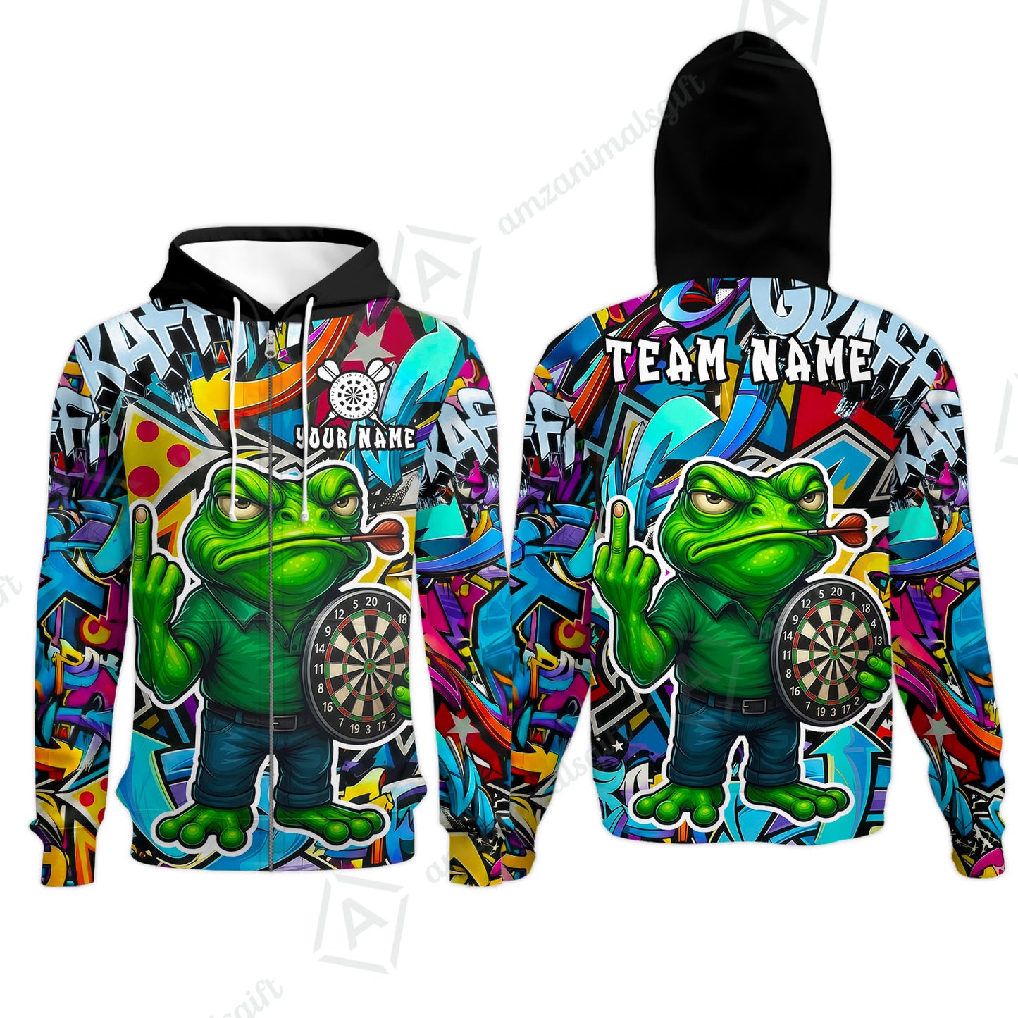 Custom Darts Team Uniform Jersey Darts, Cartoon Offended Frog Dartboard Unisex Polo Shirts, Darts Player Uniform, Personalized Name And Team Name