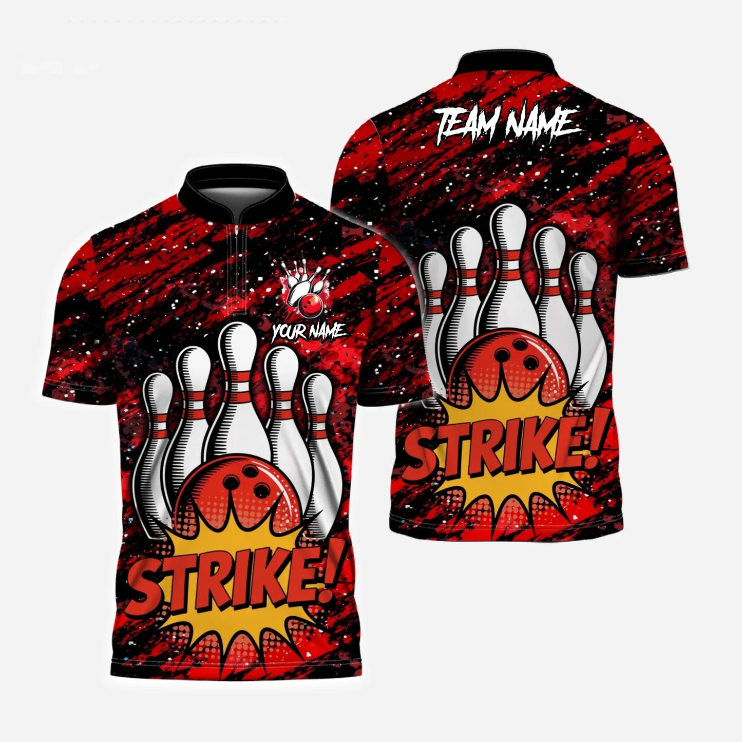 Custom Strike Team Name Bowling Team Jersey Shirt - Bowling uniforms Boom Strike Bowling Quarter-Zip Polo Shirts - Uniform Shirt For Bowlers