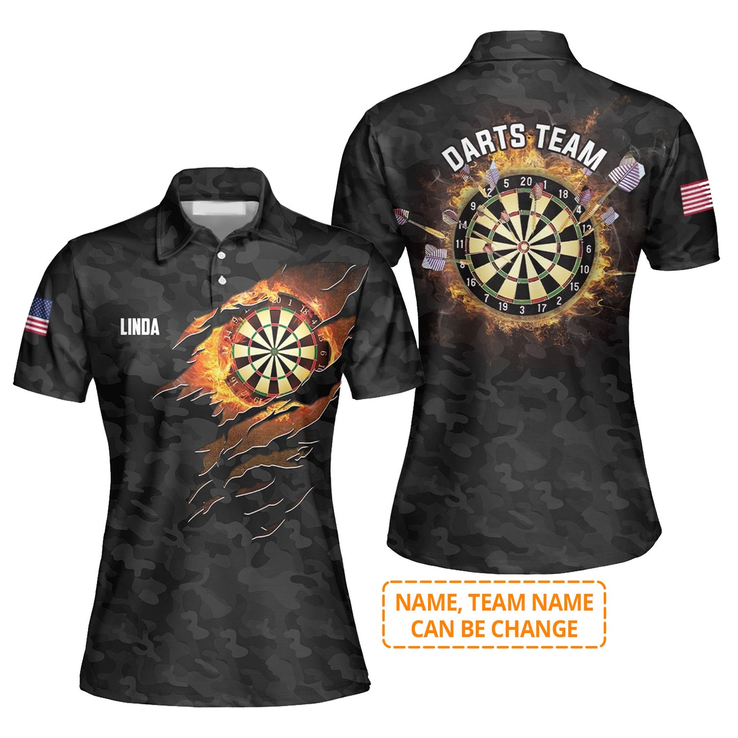 Customized Darts Polo Shirt, Dartboard Flame Team Shirt, Personalized Name Polo Shirt For Women - Perfect Gift For Darts Lovers, Darts Players