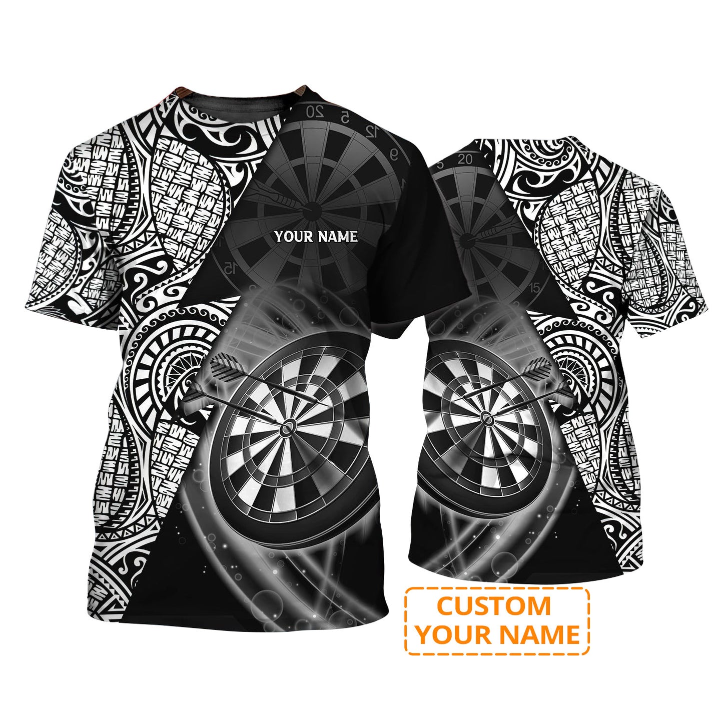 Customized Name 3D Dart T Shirt, Black & White Tattoo Darts Personalized Name 3D T Shirt For Men - Perfect Gift For Dart Game Lovers, Dart Players