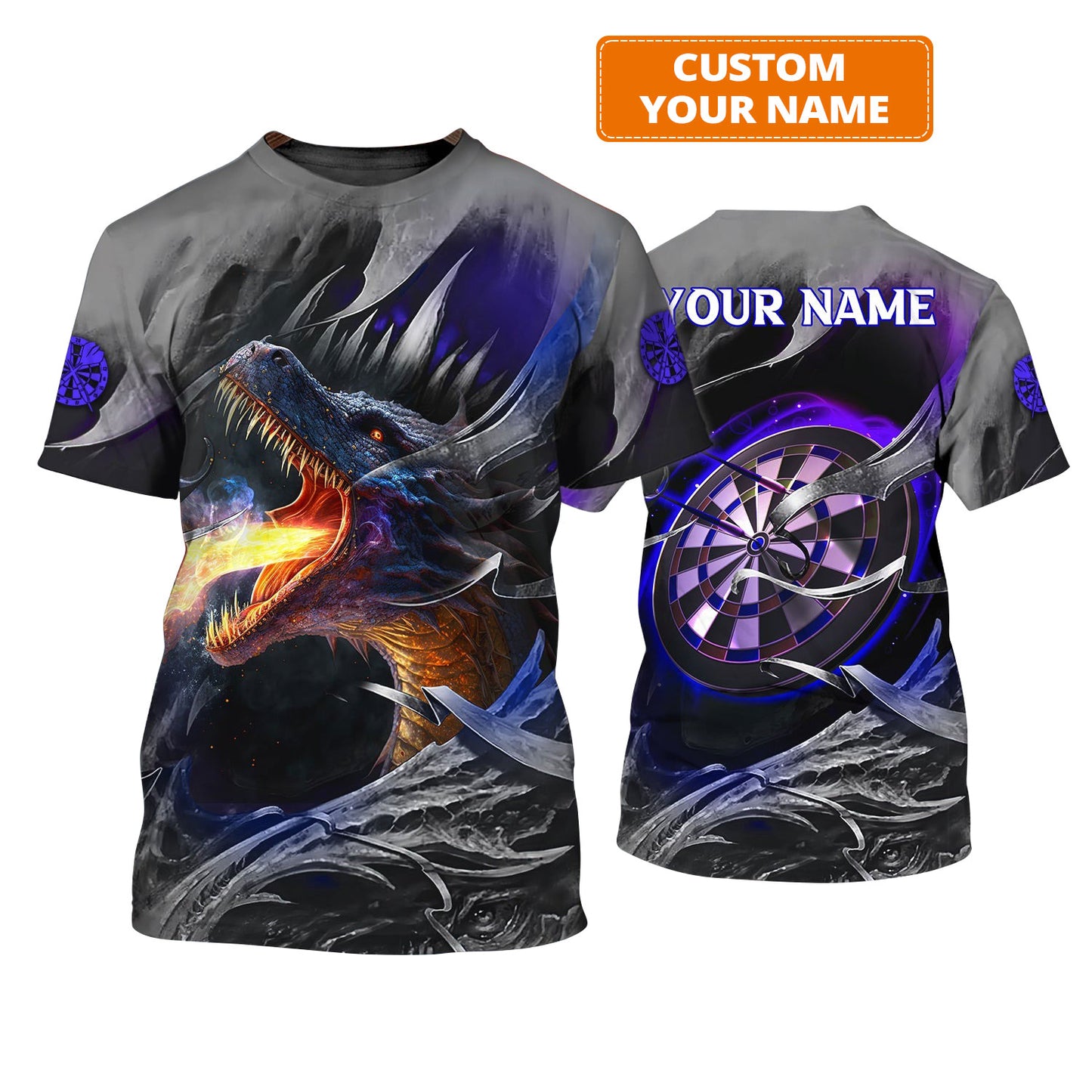 Customized Name Darts T Shirt, Bullseye Dartboard Personalized Flame Dragon And Darts T Shirt For Men - Perfect Gift For Darts Lovers, Darts Players