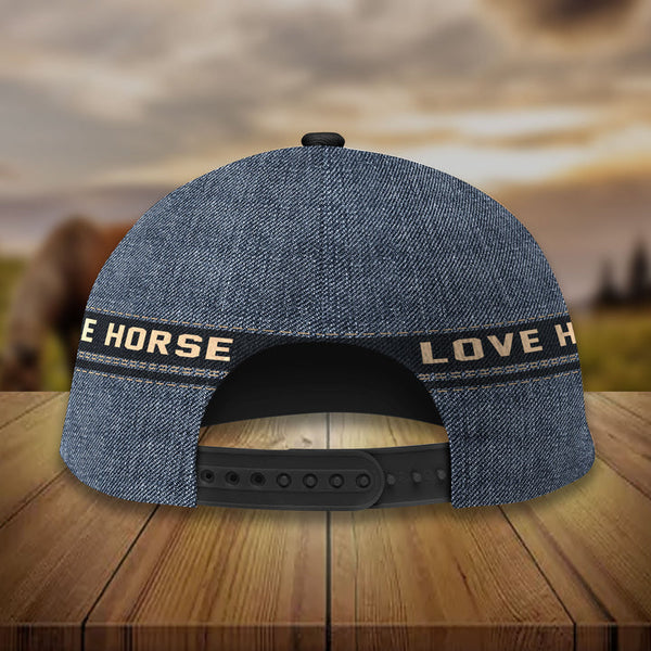 Customized Horse Classic Caps, Love Horses Denim Pattern And Black Baseball Hats, Best Farm Hat For Men Women Farmer
