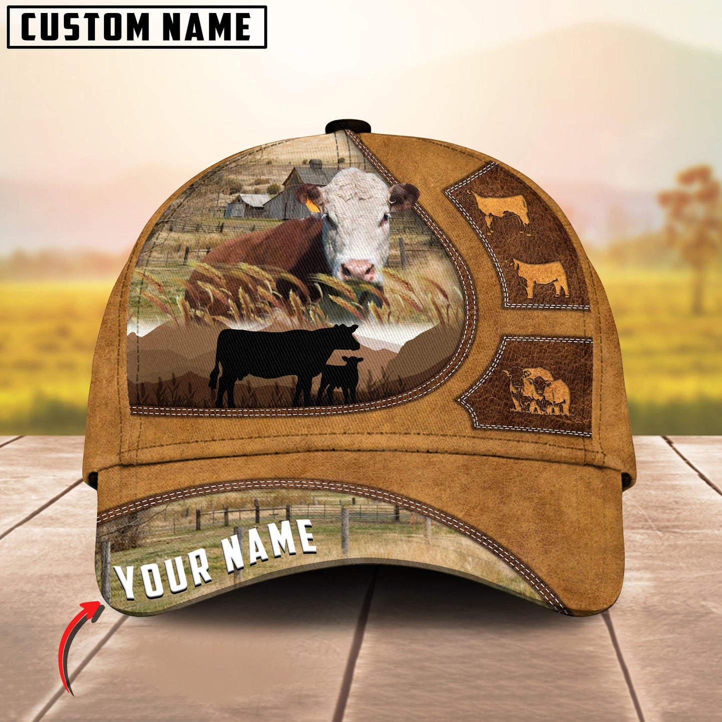 Customized Hereford Cattle Caps, Hereford On Farm Cow Pattern Light Brown Hats, Best Farm Hat For Men Women Farmer
