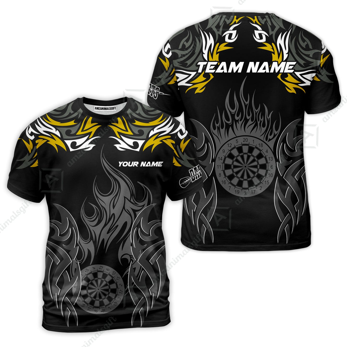 Customized Darts T-Shirt, Dartboard Fire Flame Darts Team Style T-Shirt for Players, Jersey for Darts Players