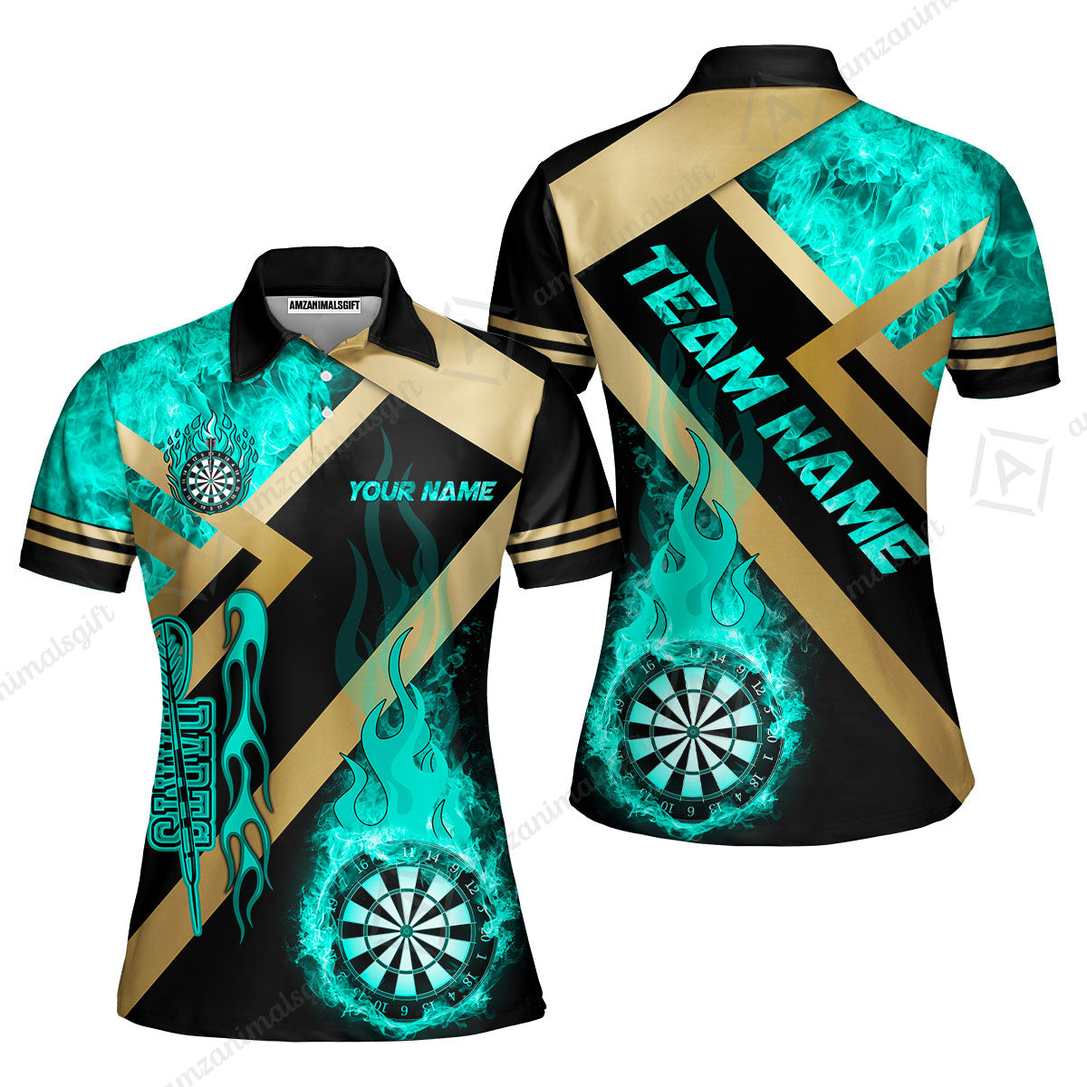 Customized Darts Women Polo Shirt, Darts Dartboard Fire Flame Multicolor Team Women Polo Shirt Jersey For Darts Players