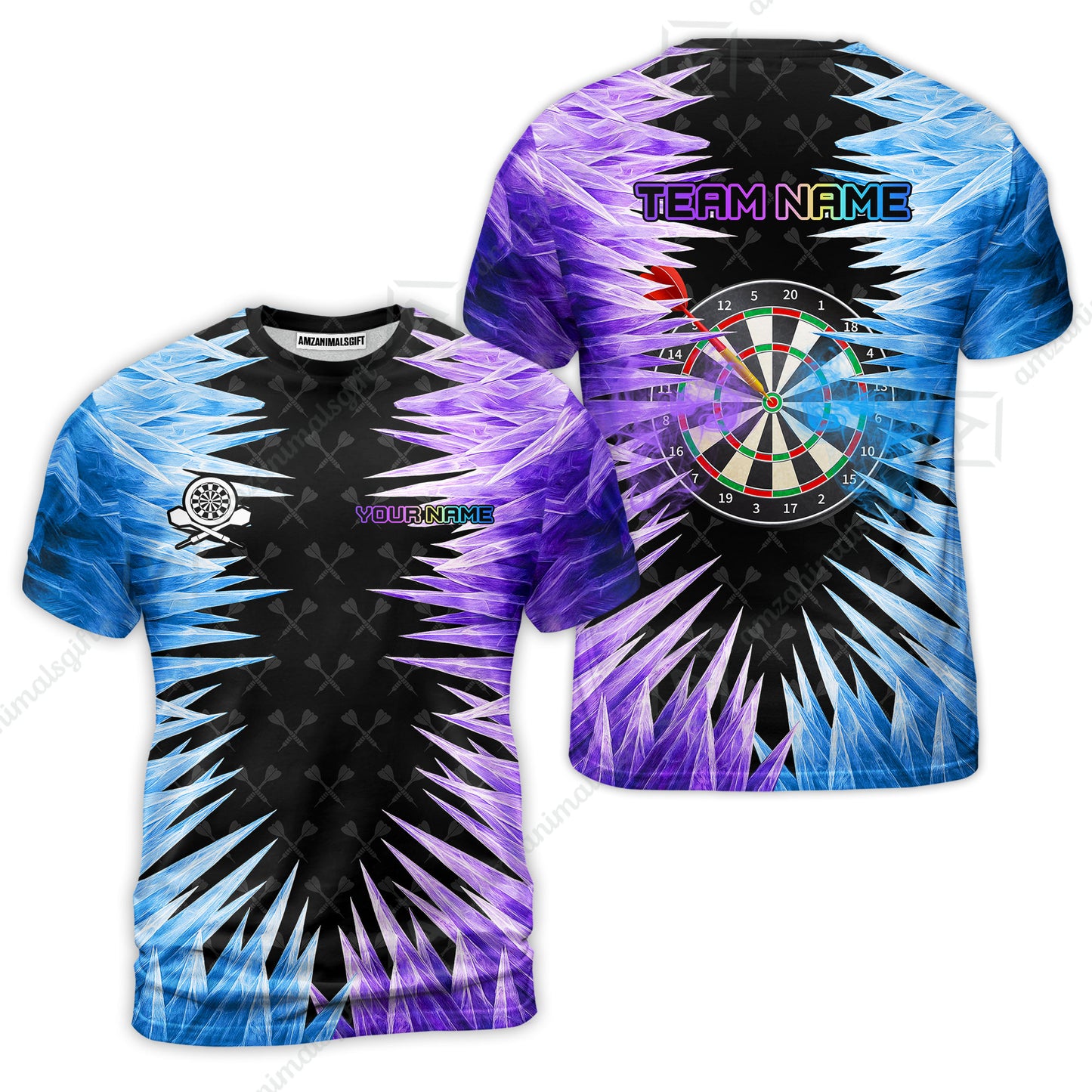 Customized Darts T-Shirt, Darts Dartboard Ice And Fire Multicolor Custom Darts T-Shirt Team Jersey For Darts Players