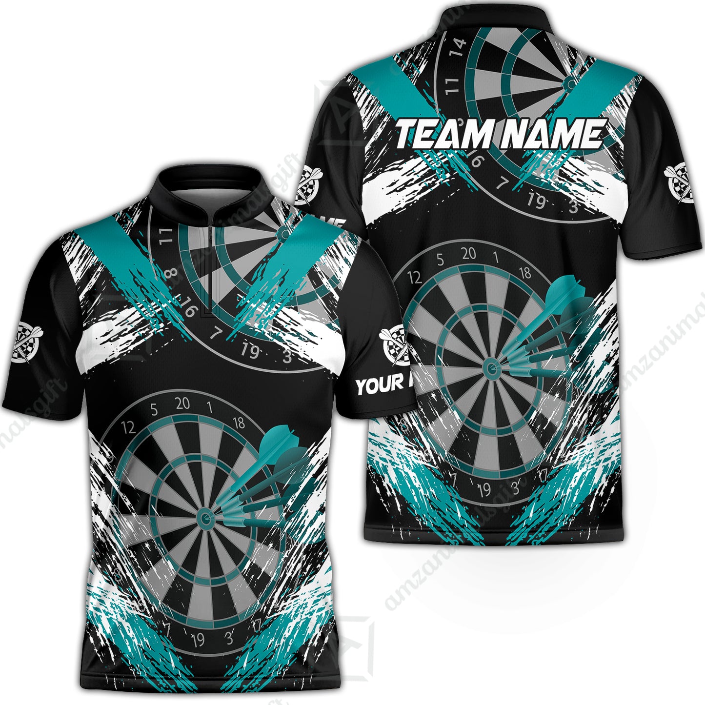 Customized Darts Stand Collar Quarter-Zip Shirt, Darts Tournament Grunge Style Multicolor Team Jersey For Darts Player