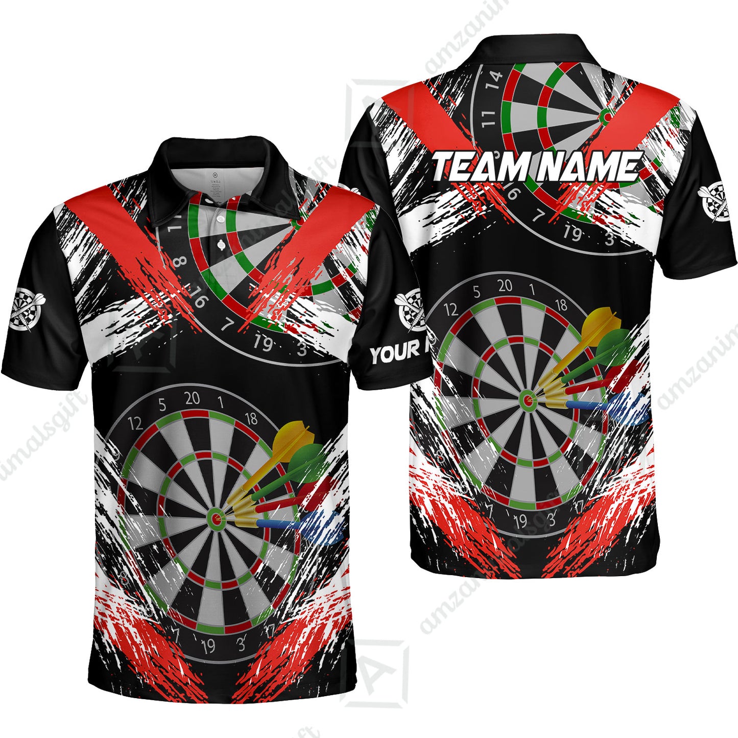 Customized Darts Polo Shirt, Darts Tournament Grunge Style Multicolor Custom Darts Polo Team Jersey For Darts Player