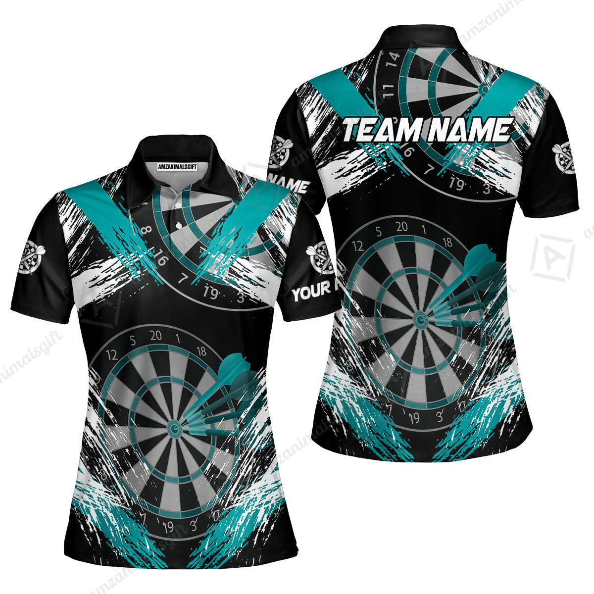 Customized Darts Women Polo Shirt, Darts Tournament Grunge Style Multicolor Women Polo Team Jersey For Darts Player