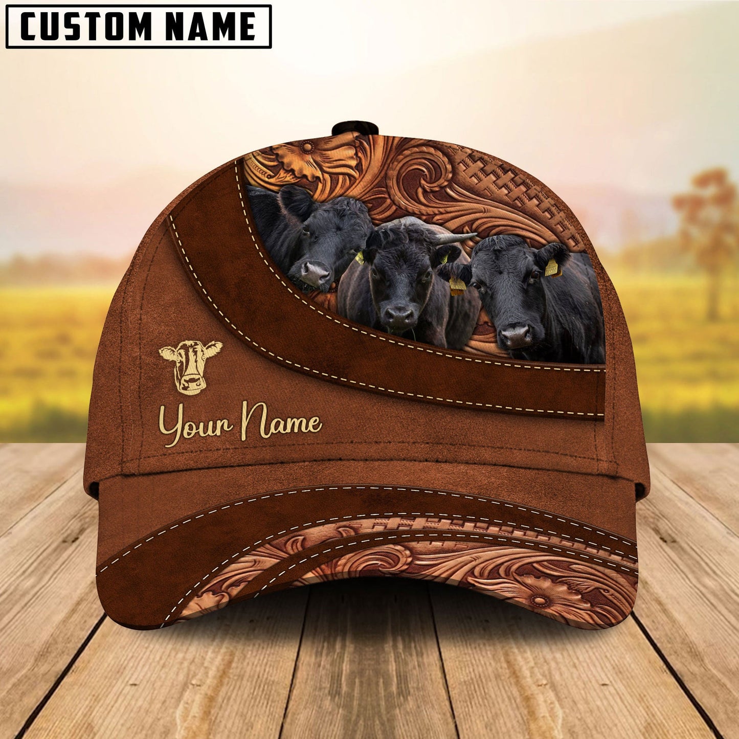 Customized Dexter Cattle Caps, Dexter Cow Leather Carving Pattern Hats, Best Farm Hat For Men Women
