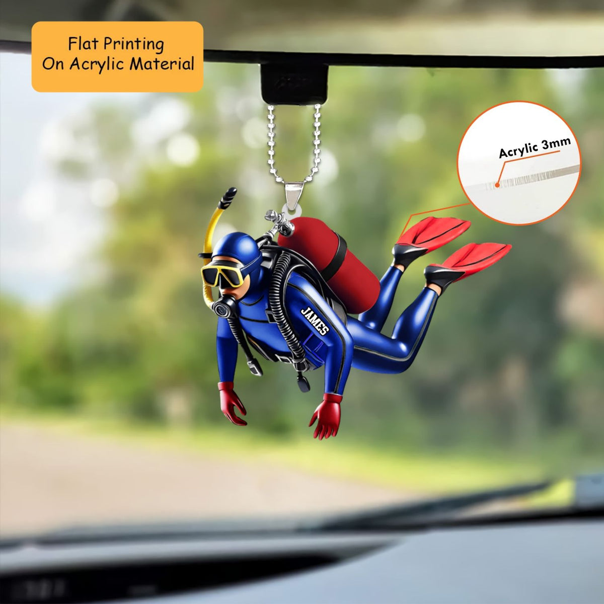 Personalized Scuba Diving Christmas Ornament, Diver In Full Gear Swimming, Custom Ornament Christmas Gift, Keychain Scuba Diving, Car Ornament Scuba Diving