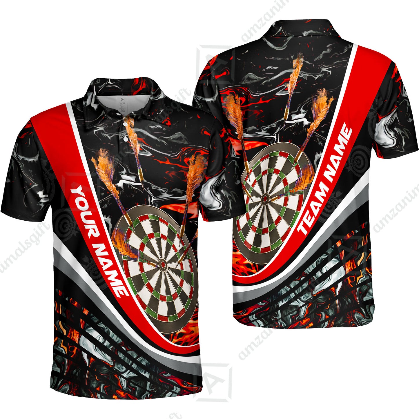 Customized Darts Polo Shirt, Darts Flaming Magma Multicolor Custom Darts Polo Shirt Team Jersey For Darts Player