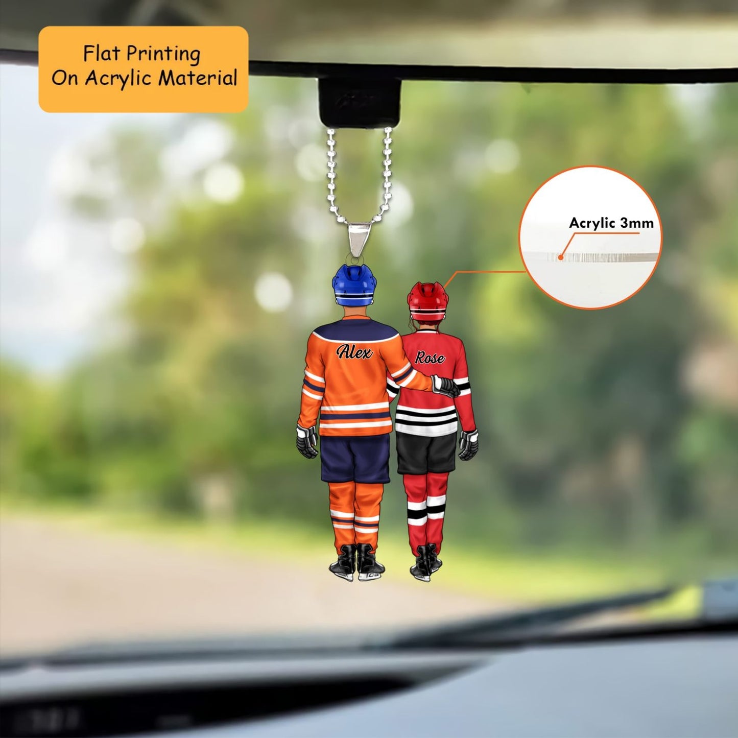 Personalized Hockey Couple Christmas Ornament, Back View Embracing In Jerseys, Custom Ornament Christmas Gift, Keychain Hockey Christmas, Car Ornament Hockey Christmas