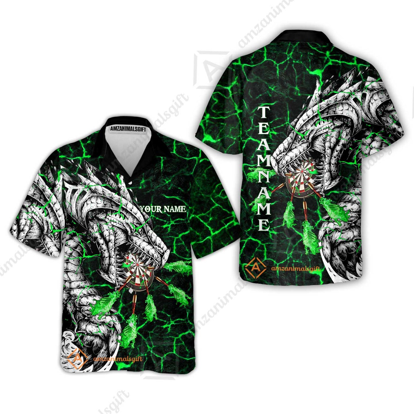 Customized Darts Team Hawaiian Shirt, Darts And Dragon With Magma Personalized Hawaiian Shirt For Darts Players