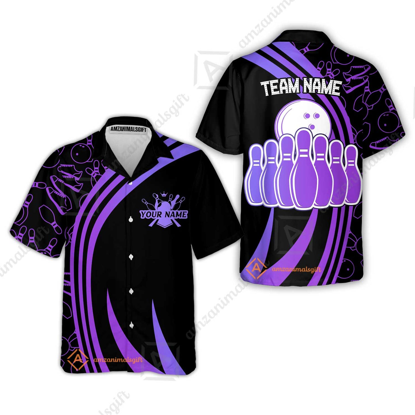 Customized Bowling Team Hawaiian Shirt Neon Multicolor Bowling Uniforms With Name And Team Name For Bowlers, Team League