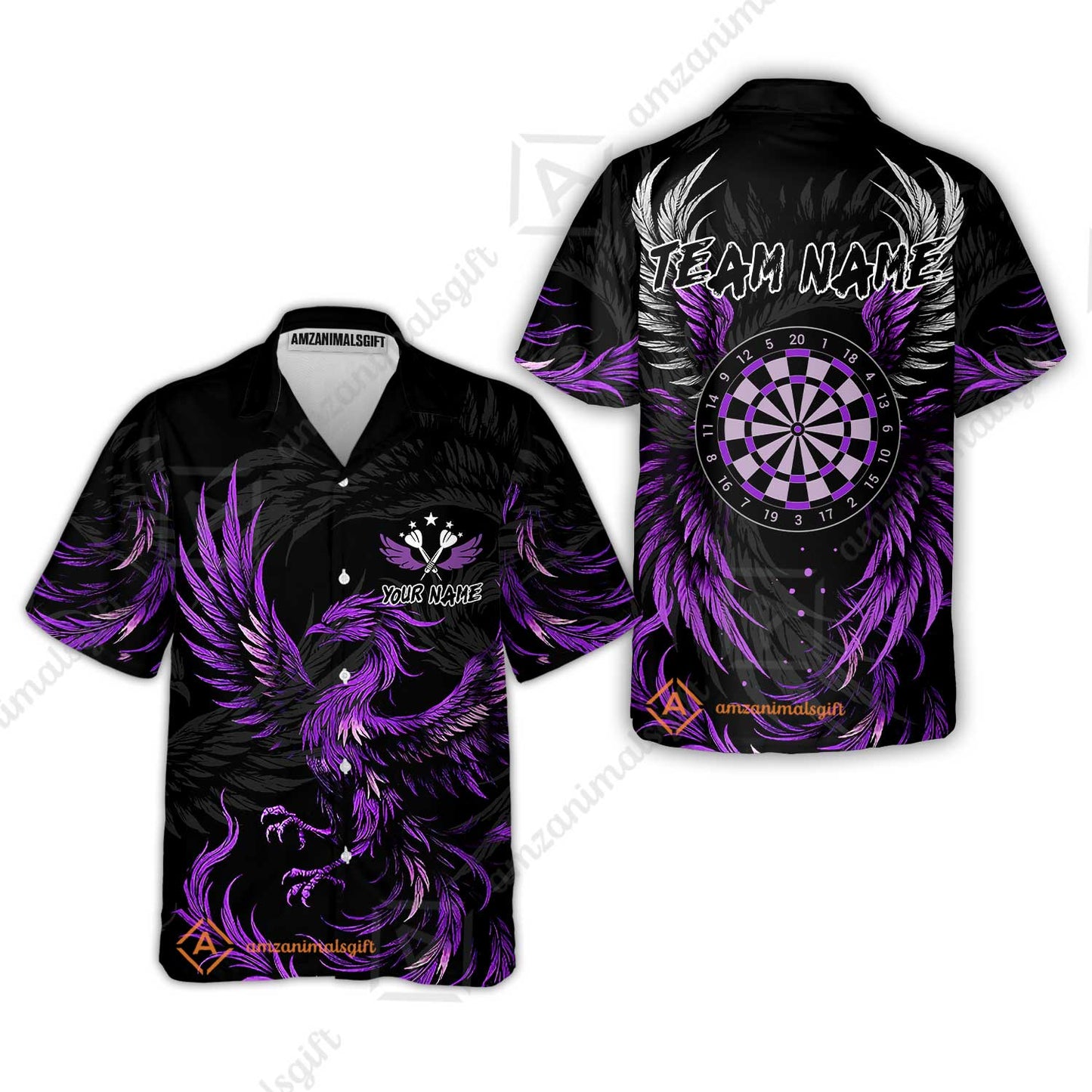Custom Darts Team Hawaiian Shirt, Phoenix Dartboard Wings Darts Jersey Hawaiian Shirt, Custom Name And Team Name Darts Uniforms Jersey
