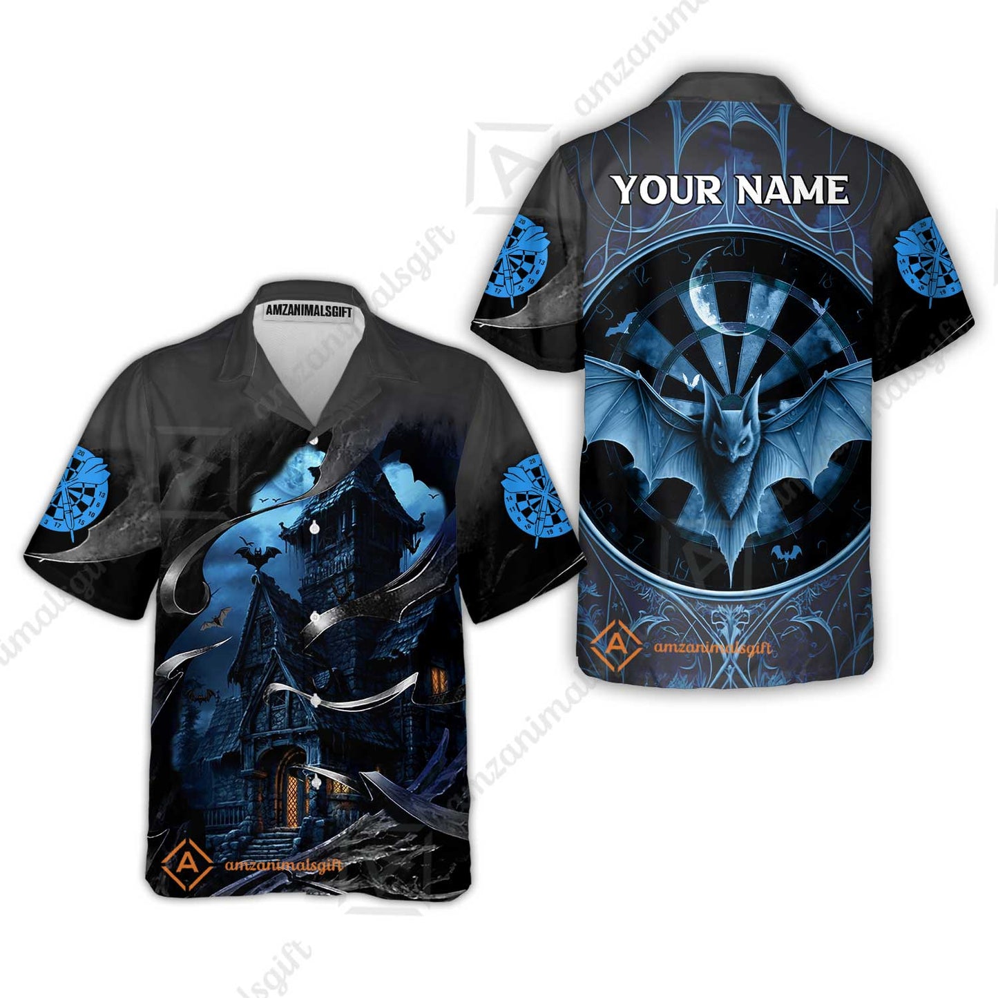 Darts Hawaiian Shirt Customized Name, Castle & Bats With Dartboard Hawaiian Shirt- Gift For Darts Players Uniforms, Darts Lovers