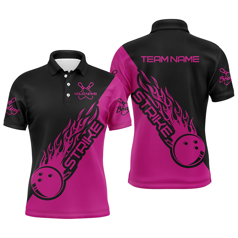 Bowling Customized Jersey Black Pink Shirt Strike Ball Bowling Tenpin Quarter Zip Shirt For Bowlers, Bowling Team