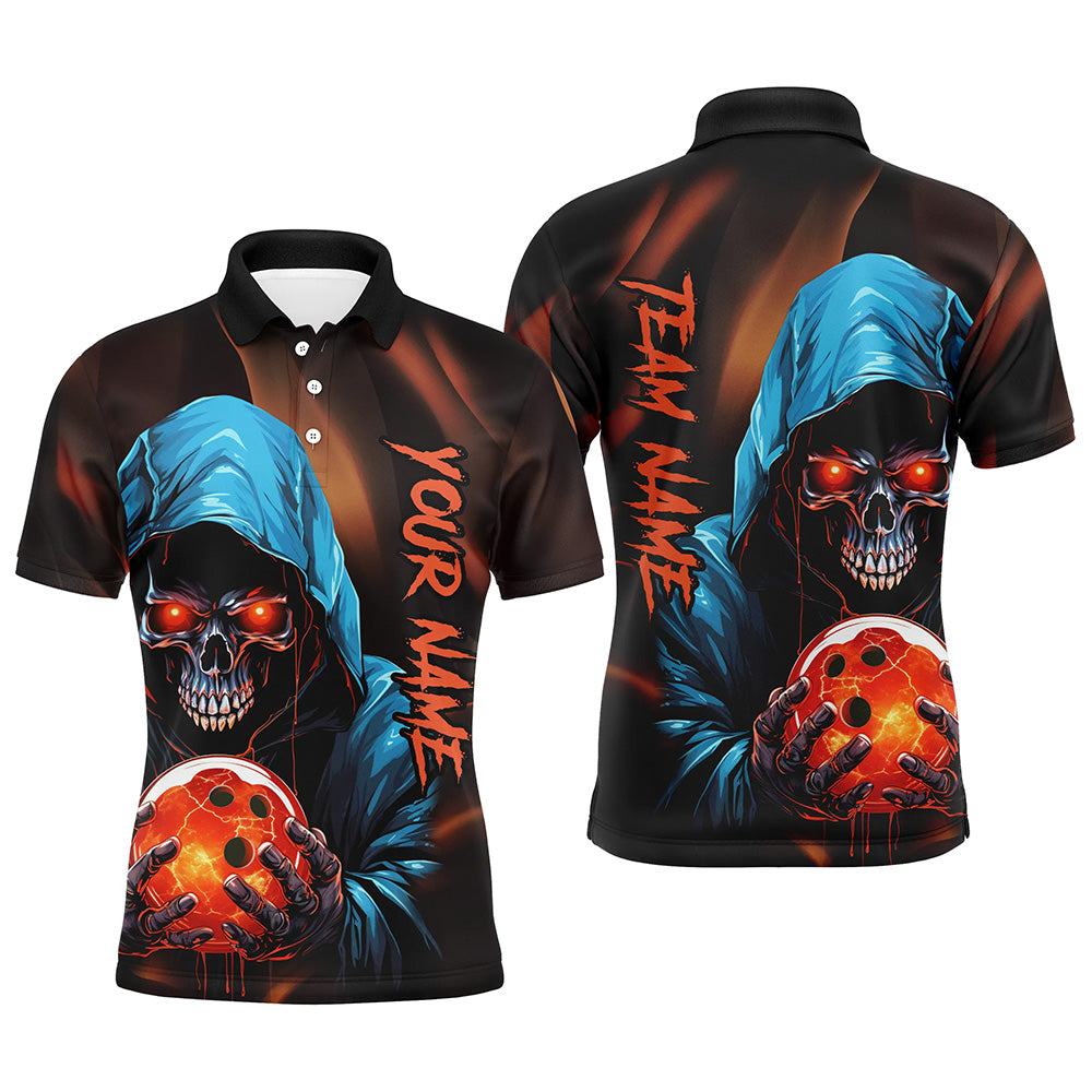 Customized Bowling Polo, Grim Reaper Skull Bowling Jerseys Bowler Outfit Custom Name And Team Name Shirt