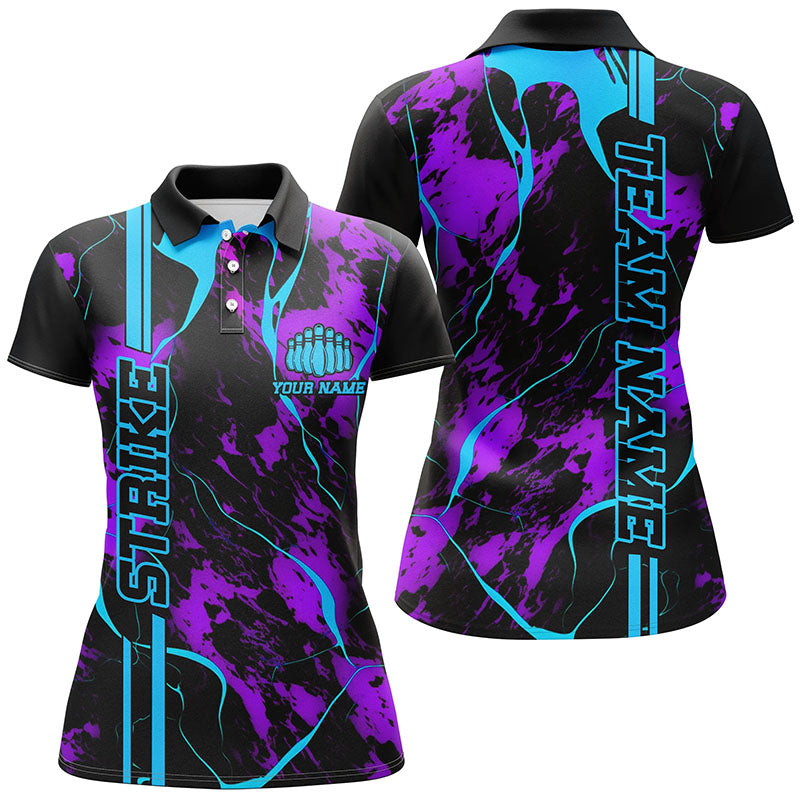 Bowling Customized Jersey Purple Camo Pattern Shirt Strike Bowling Tenpin Quarter Zip Shirt For Bowlers, Bowling Team