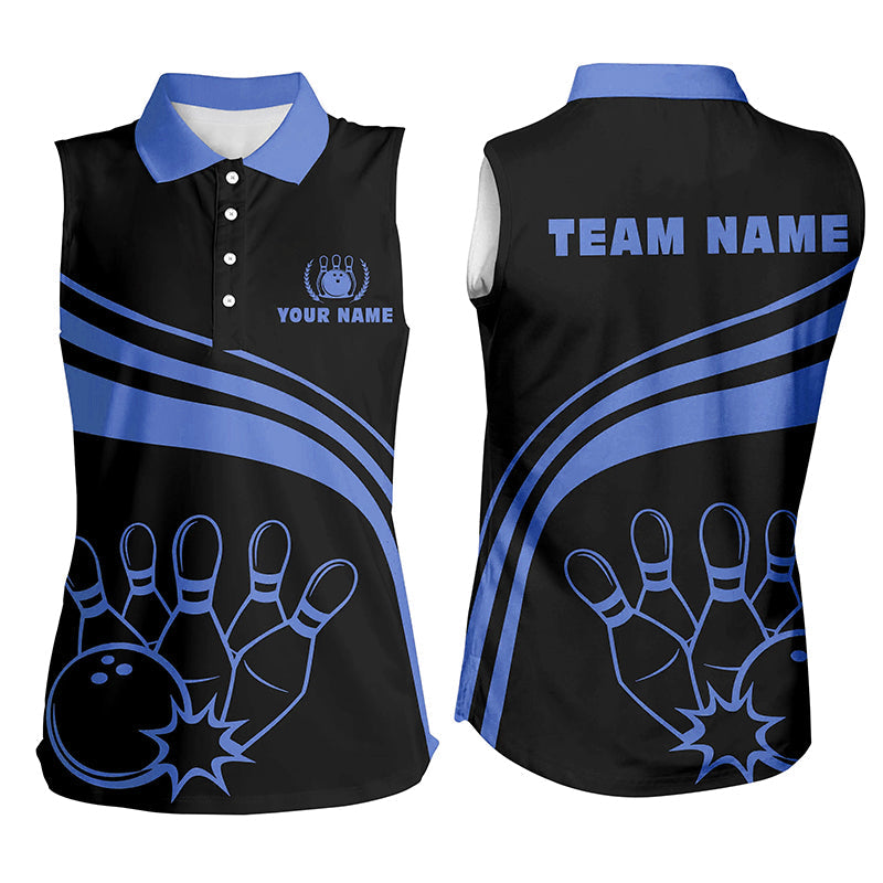 Bowling Customized Jersey Black Shirt Blue Curve Bowling Tenpin Quarter Zip Shirt, Outfit For Bowlers, Bowling Team