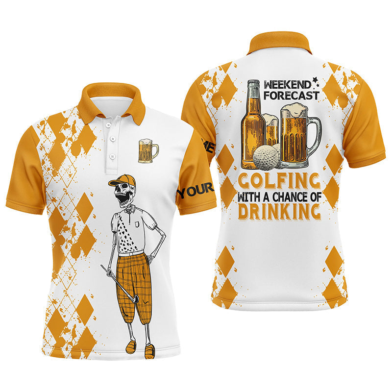 Custom Golf Long Sleeve Men Polo Shirt- Golf Beer, Weekend Forecast Golfing With A Chance Of Drinking Golf Polo Shirt For Men