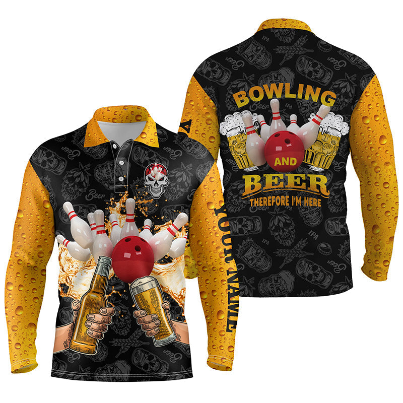 Bowling Custom Men Polo Shirt - Custom Name Funny bowling beer skull Personalized Bowling Polo Shirt - Gift For Friend, Family