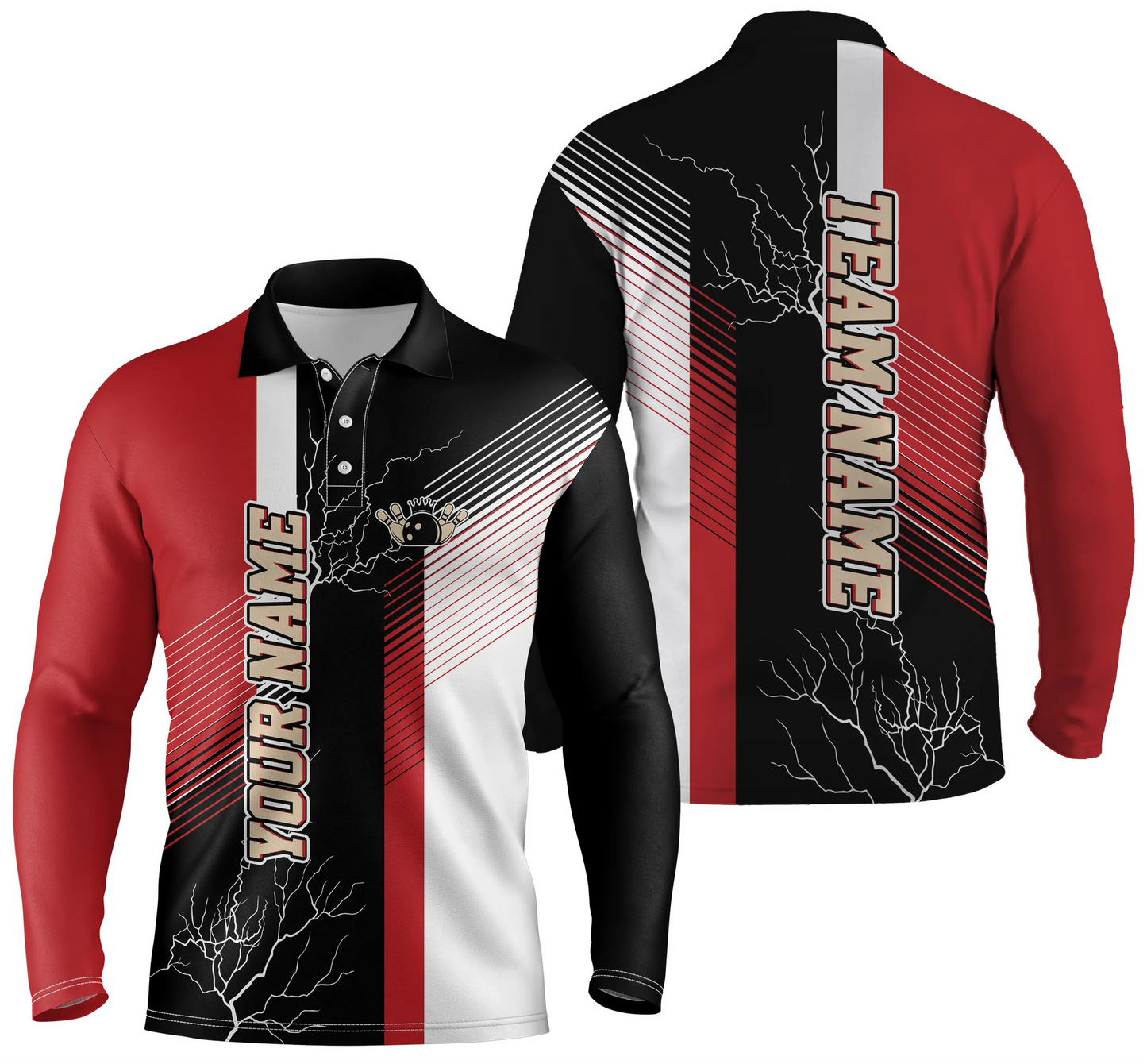 Bowling Custom Men Polo Shirt - Custom Name Red And Black Plaid Pattern Personalized Bowling Polo Shirt - Gift For Friend, Family