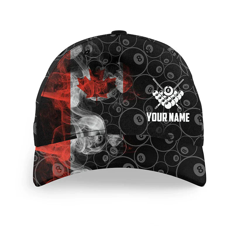 Customized Billiard 8 Ball Pool Canada Flag And Smoke Pattern Classic Cap, Best Hat Cap For Billiard Players, Billiard Team