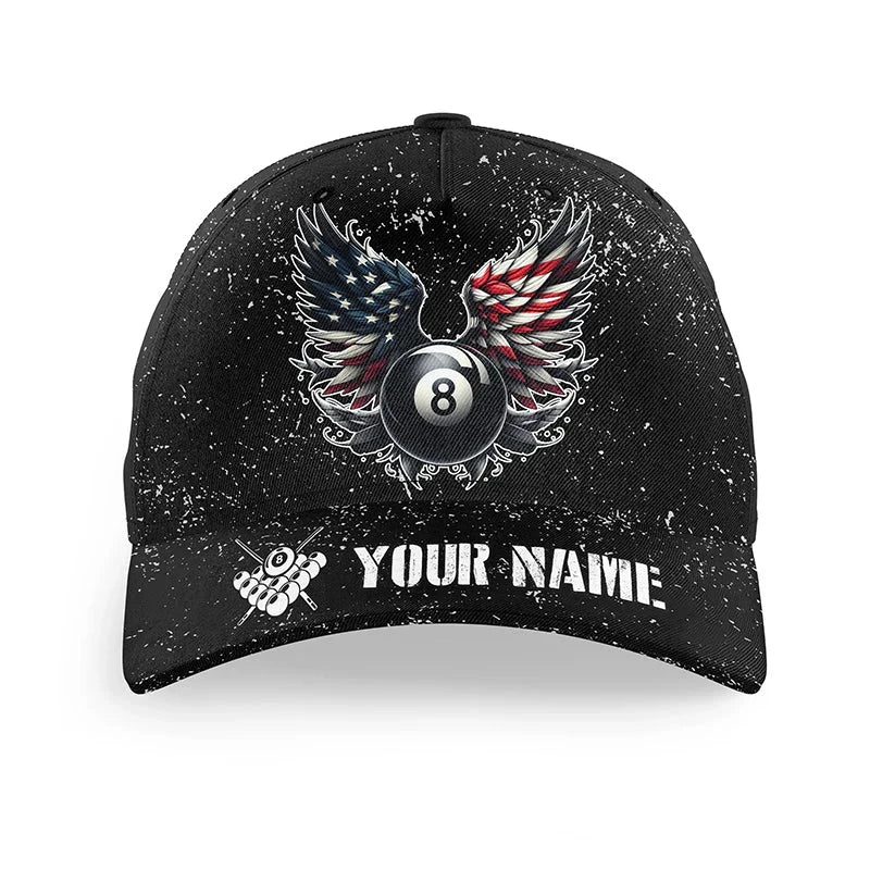 Customized Billiard 8 Ball Pool American Flag Wings Classic Cap, Best Hat Cap For Billiard Players, Billiard Team