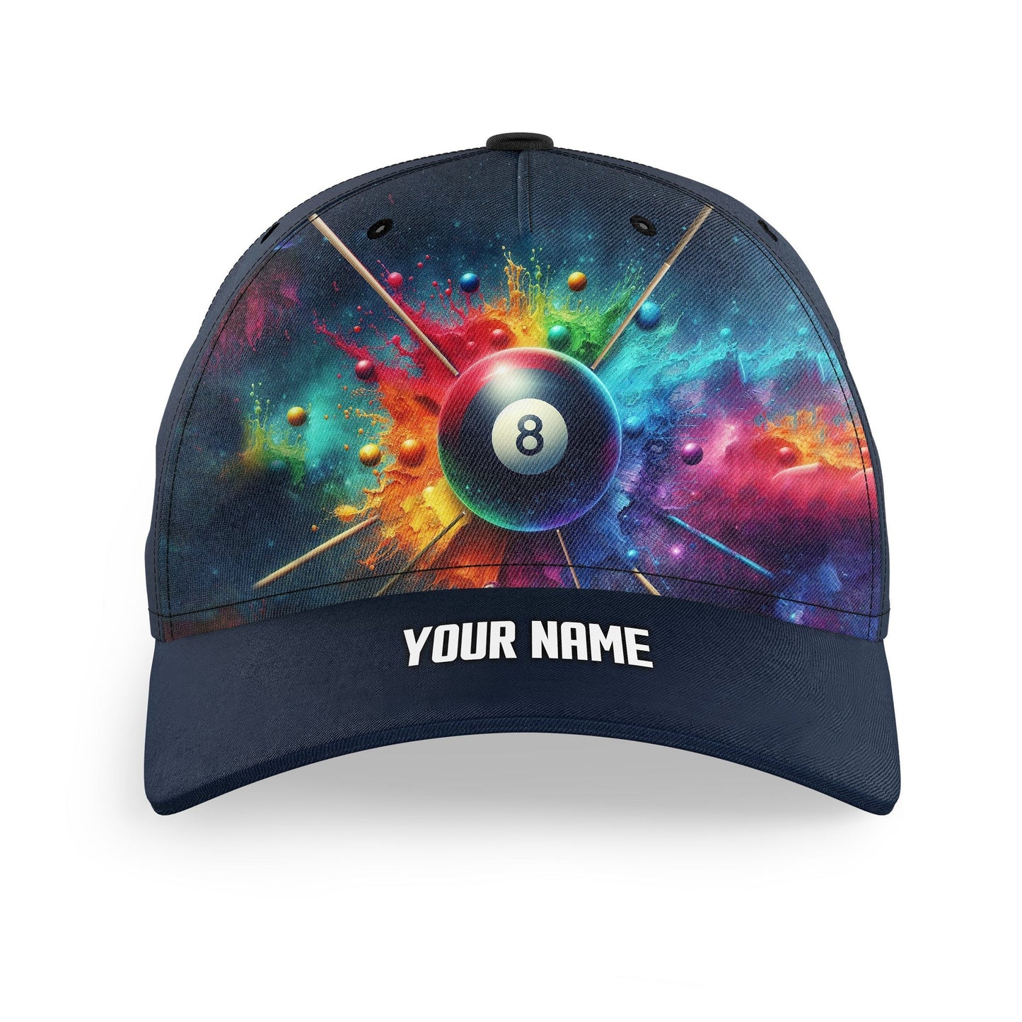 Customized Billiard Cap, Billiard Pool Colorful Painted 8 Ball Personalized Name 3D Hats, Best Billiard Pool Hat For Billiard Players