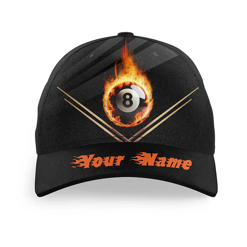 Customized Billiard Cap, Billiard Pool Flame 8 Ball Personalized Name 3D Hats, Best Billiard Pool Hat For Billiard Players