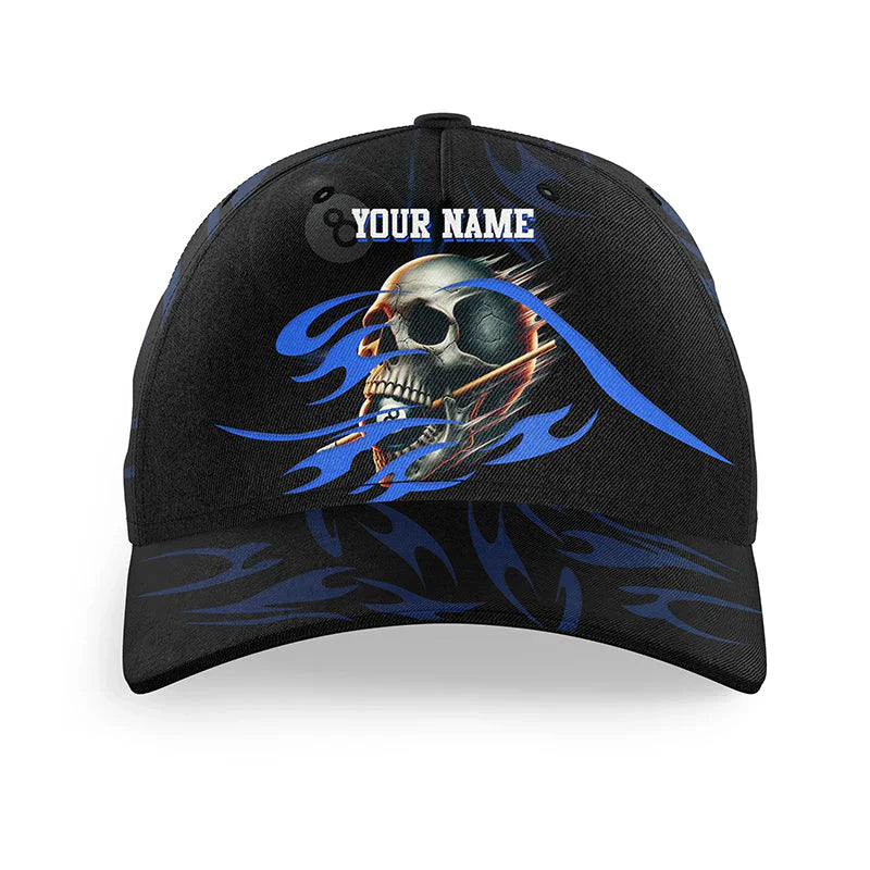 Customized Billiard Cap, Billiard Pool Funny Skull 8 Ball Pool Personalized Name 3D Hats, Best Billiard Pool Hat For Billiard Players