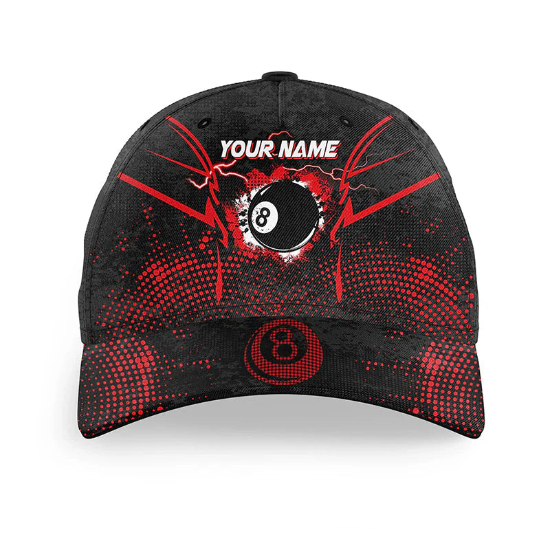 Customized Billiard Cap, Billiard Pool Red 8 Ball Point Personalized Name 3D Hats, Best Billiard Pool Hat For Billiard Players