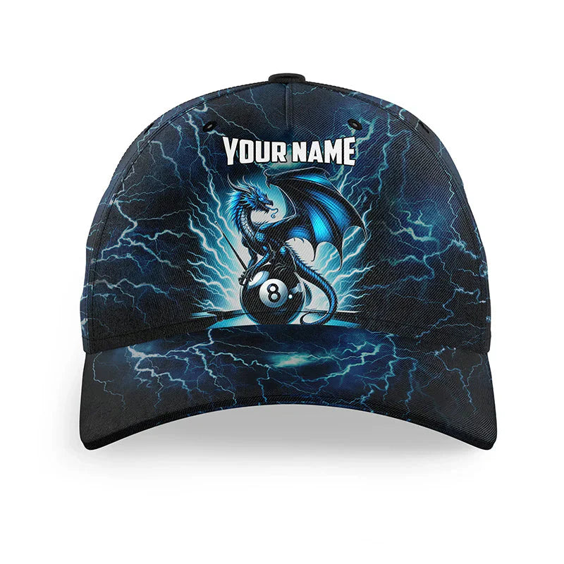 Customized Billiard Cap, Billiard Pool Lightning Thunder Dragon 8 Ball Personalized Name 3D Hats, Best Billiard Pool Hat For Billiard Players