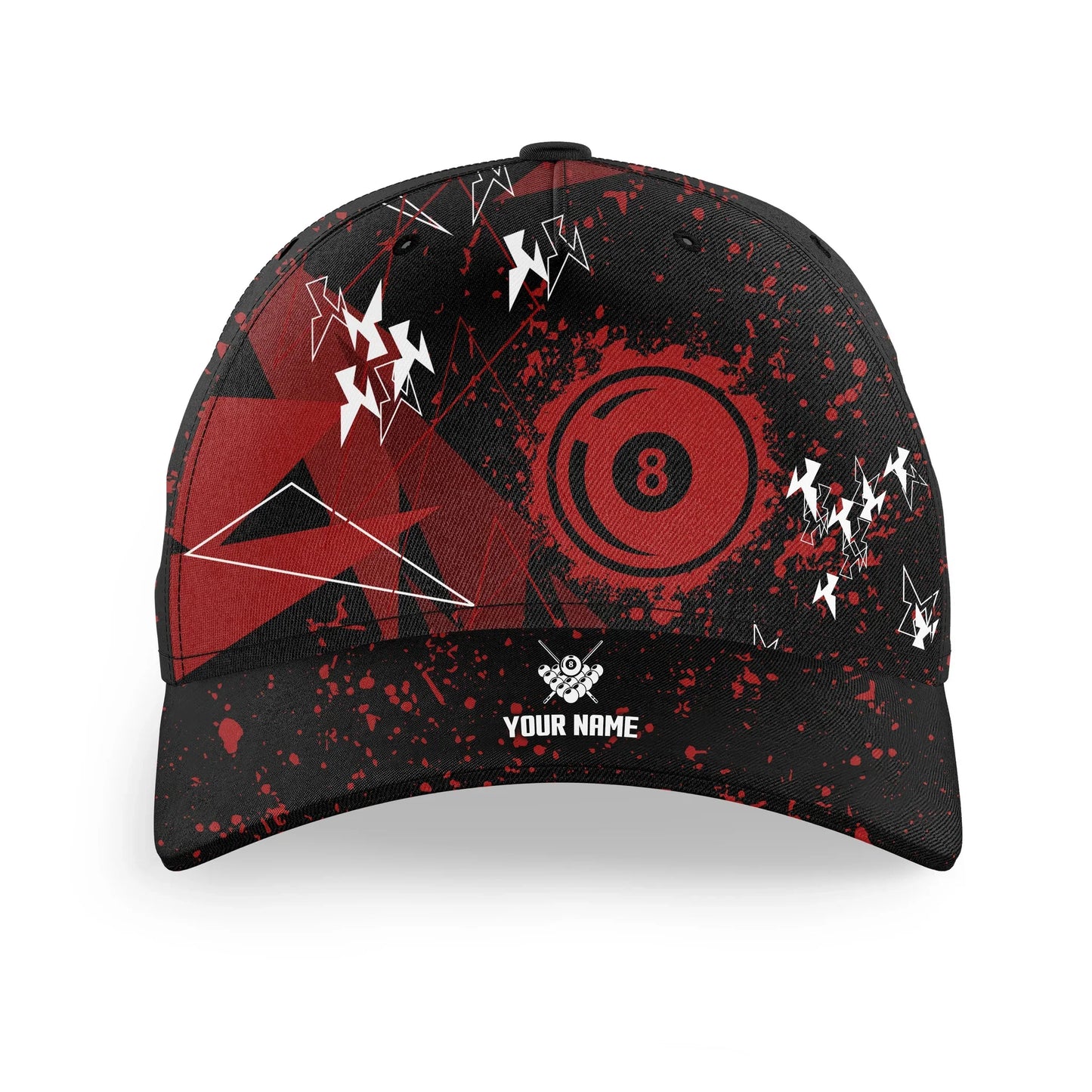 Customized Billiard 8 Ball Pool Black Red Grunge Classic Cap, Perfect Hat Cap For Billiard Players, Billiard Team