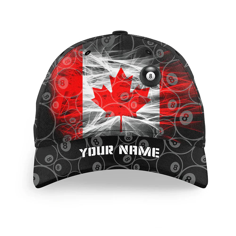 Customized Billiard Cap, Billiard Pool Canadian Flag Personalized Name 3D Hats, Best Billiard Pool Hat For Billiard Players