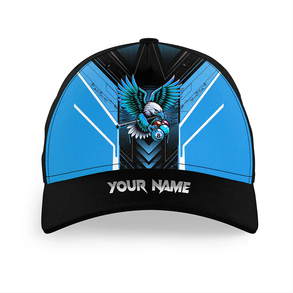 Customized Billiard Classic Cap, Eagle Billiard 8 Ball Pool Black Blue Hats, Billiard Pool Hat Cap For Billiard Players Team