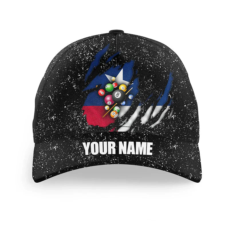 Customized Billiard Cap, Billiard Pool Grunge Texas Flag Personalized Name 3D Hats, Best Billiard Pool Hat For Billiard Players