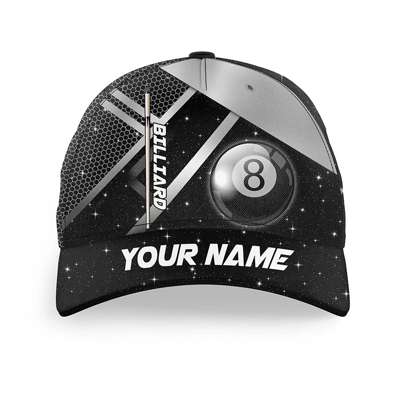 Customized Billiard Cap, Billiard Pool 8 Ball Pool Black Personalized Name 3D Hats, Best Billiard Pool Hat For Billiard Players