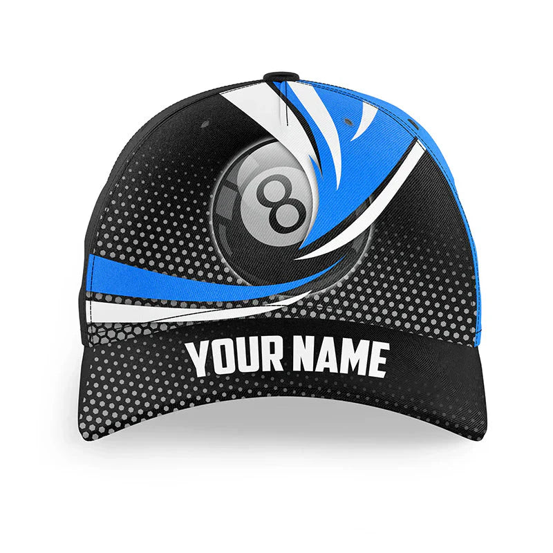 Customized Billiard Cap, Billiard Pool 8 Ball Pool Blue Personalized Name 3D Hats, Best Billiard Pool Hat For Billiard Players