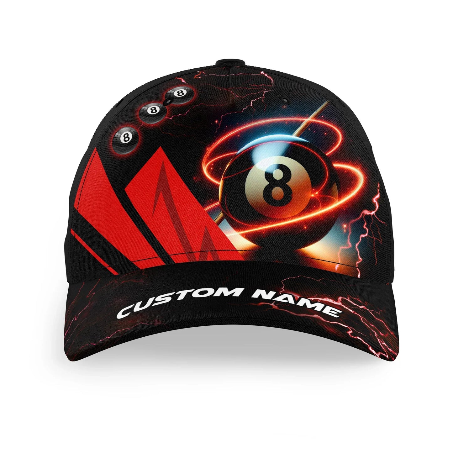 Customized Billiard Cap, Billiard Pool Red 8 Ball Pool Personalized Name 3D Hats, Best Billiard Pool Hat For Billiard Players